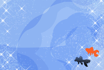 Obraz premium 金魚が泳いでいる夏イメージの横向きの背景イラスト