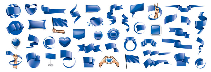 Large vector set of blue flags, ribbons and various design elements