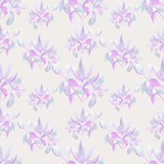 Seamless pattern of a set of watercolor twigs on a beige background