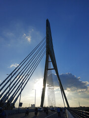 Signature Bridge is a cantilever spar cable-stayed bridge which spans the Yamuna river at Wazirabad section, connecting Wazirabad to East Delhi.