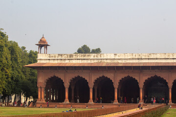 The Diwan i Aam audience hall, India Travel Tourism Background - Red Fort (Lal Qila) Delhi - World Heritage Site. Delhi, India
