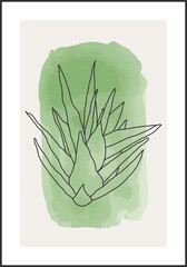 Minimalist botanical line art composition with leaves abstract collage