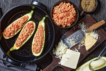 zucchini boats with ground meat, top view