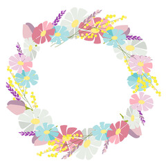 wreath of wildflowers on a white background. beautiful clipart for cards, letters, posters. vector illustration