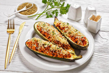zucchini boats with ground meat, top view