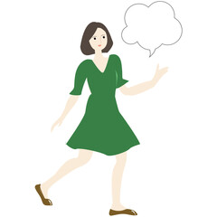 A  speaking  young lady with speech bubble. Vector