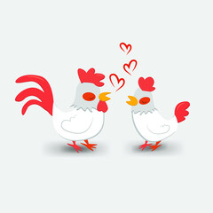 vector illustration of chickens in love. Isolate on a light background with shadows. illustration for valentines day