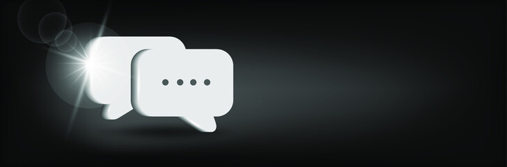 Write message chat  icon on black background. Social media chat communication.  3d vector illustration