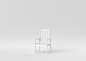 white wooden comfortable chair on white background. minimal concept idea. monochrome. 3d render. - 419994528