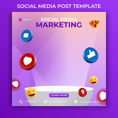 editable social media post template. 3D social media marketing banner ads with podium.