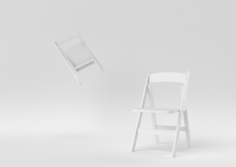white wooden comfortable chair on white background. minimal concept idea. monochrome. 3d render.