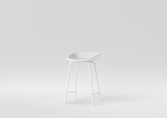 white bar stool on white background. minimal concept idea. monochrome. 3d render.