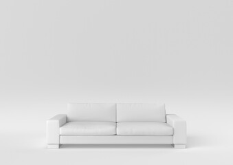 white modern sofa on white background. minimal concept idea. monochrome. 3d render.