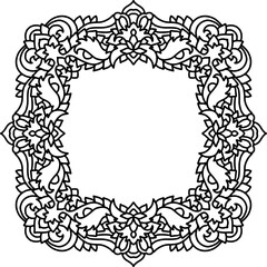 Abstract mandala frame. Asian leaves pattern. Black and white authentic background. Vector illustration.