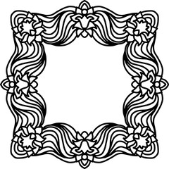Abstract mandala frame. Asian floral pattern. Black and white authentic background. Vector illustration.