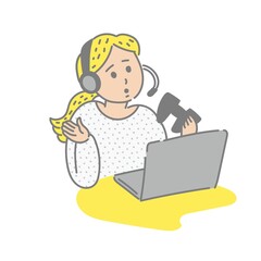 エレクトロニックスポーツ、オンラインゲームをする女性の困った顔