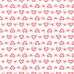 Valentine's Day hand drawn seamless pattern of cute pink heart shapes, love symbol. Abstract romantic doodle sketch illustration for greeting card, invitation, wallpaper, wrapping paper, fabric