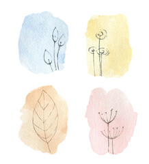 Set vector of delicate watercolor abstract arrangements with a floral pattern.