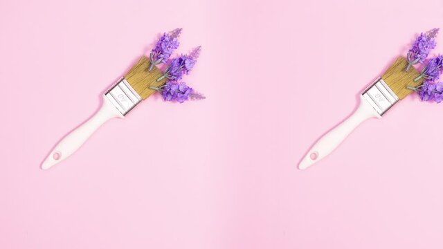 Two paint brushes move and leave flowers behind. Stop motion