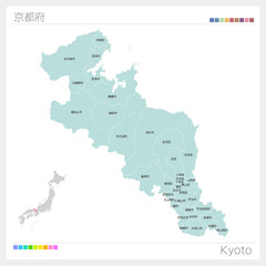 京都府の地図・Kyoto（市町村・区分け）