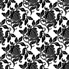 Damask goldfish seamless pattern vintage background