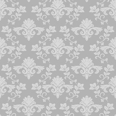 Intertwined damask floral seamless pattern gray wallpaper