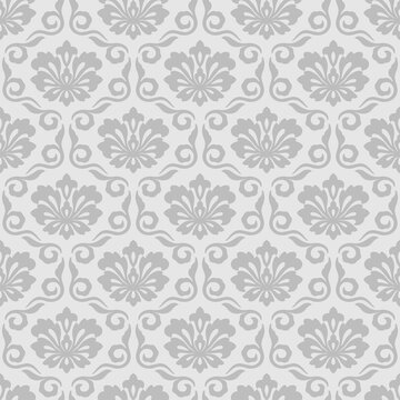 Floral damask seamless pattern gray background