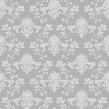 Intertwined Damask Floral Seamless Pattern Gray Wallpaper