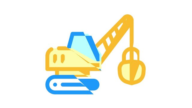 tractor excavator color icon animation