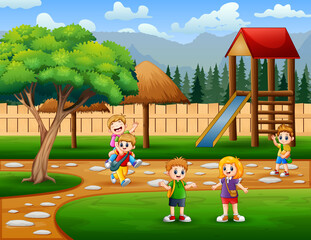 Happy school children in the playground illustration