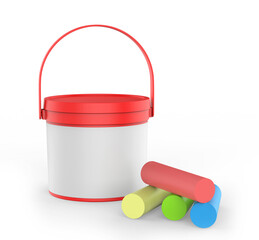 Blank Chalk Bucket  for branding mockup, 3d render illustration.