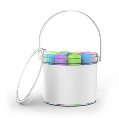 Blank Chalk Bucket  for branding mockup, 3d render illustration.