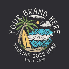 vintage illustration of old school surfing skull