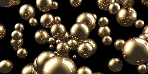 Golden glossy globes balls background