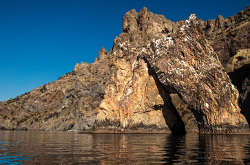 Fototapeta na wymiar Famous Golden Gate rock in Karadag National park near Koktebel