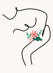 Hand drawn woman silhouette. Illustration in modern, trendy colors. Menstruation period concept.
