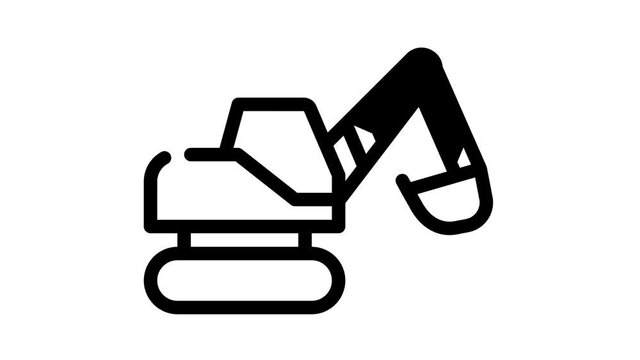 excavator construction vehicle black icon animation