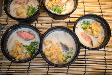 Healthy japanese soup in the restaurant