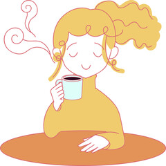 ホットコーヒーを飲んでリラックスする女性