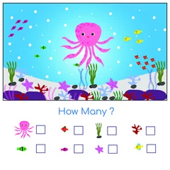 Fotobehang Counting game for kids Under Sea World. How many donuts Illustration Vector © Lizstudio