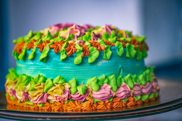 Homemade organic sponge cake close-up.