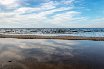 Low tide at Baltic sea with twilight sky