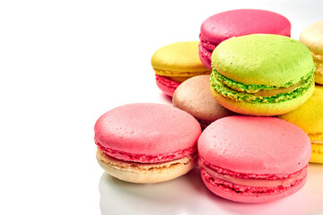 Fototapeta na wymiar Sweet Macaron of different colors on an white background