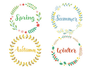 春夏秋冬　ハンドレタリング　手書き文字のロゴセット　カラフル