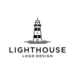 Lighthouse Logo, Searchlight Tower Island Beach Coast Simple Line Art logo design inspiration