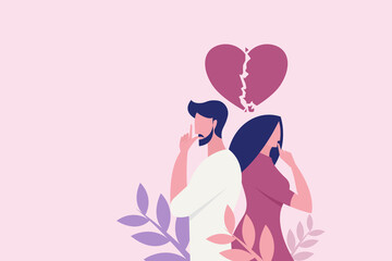 Illustration of a couple worried about their troubled love relationship