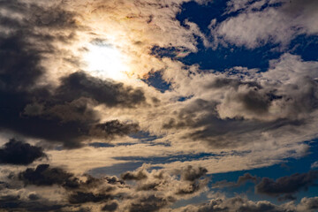 Batumi, Georgia - March 12, 2021: Sun behind the clouds over the Black Sea