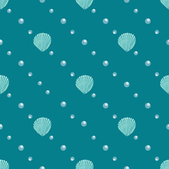 vector marine seamless pattern with water bubbles and seashells