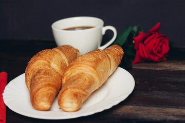 fresh croissants serving table breakfast dessert coffee