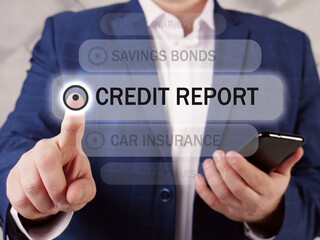  CREDIT REPORT text in list. Merchant looking for something at smartphone. A credit report is a statement that has information about your credit activity and current credit situation such 